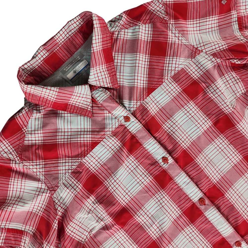 Columbia Omni-Wick Supplex Nylon Hiking Shirt Womens XL Red Plaid Vented